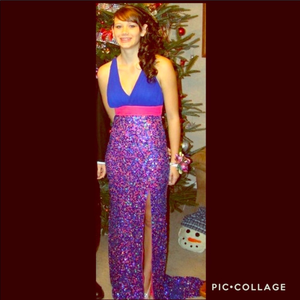 Pink and purple prom dress.